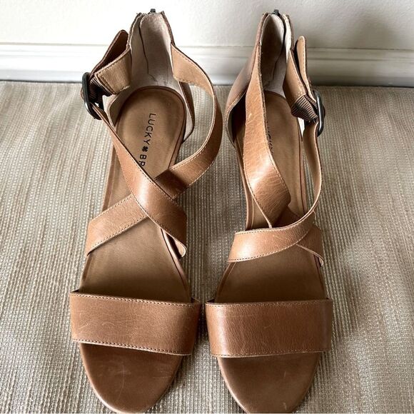 Lucky Brand Women's Jenley Wedges Sz 8 EUC Tan Leather - Picture 11 of 16